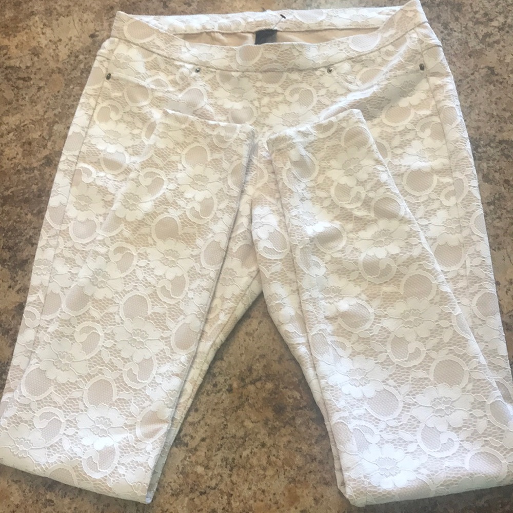 Nude, floral lace, leggings